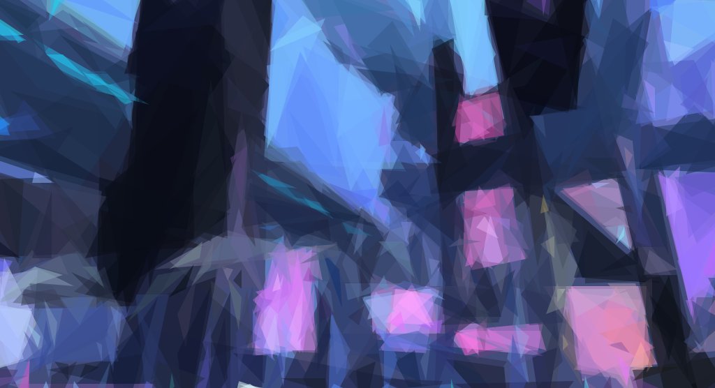 An image of A cyberpunk city recreated through triangle primitives