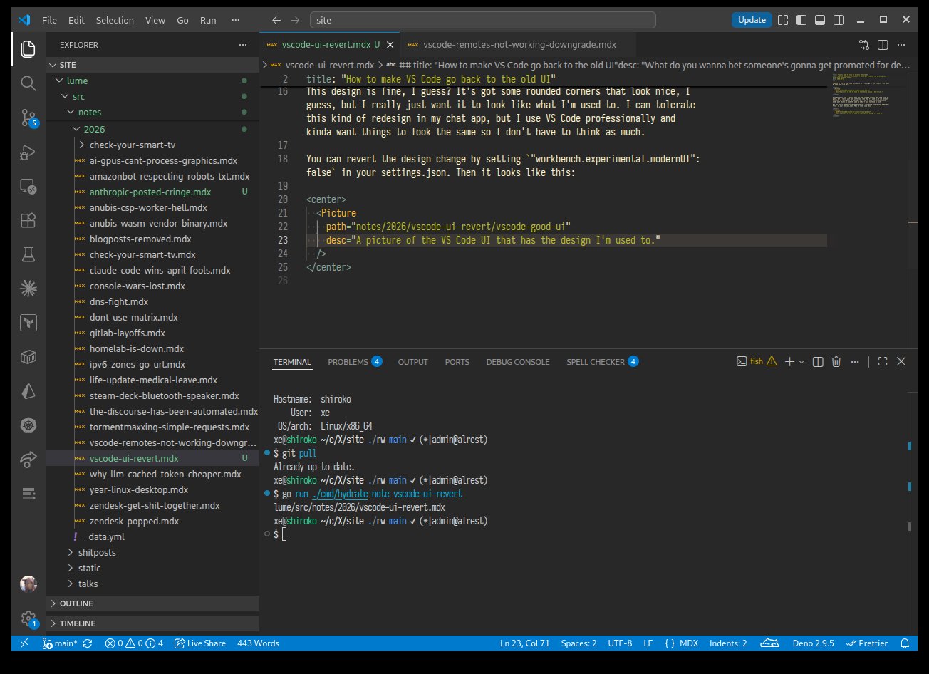 A picture of the VS Code UI that has the design I'm used to.